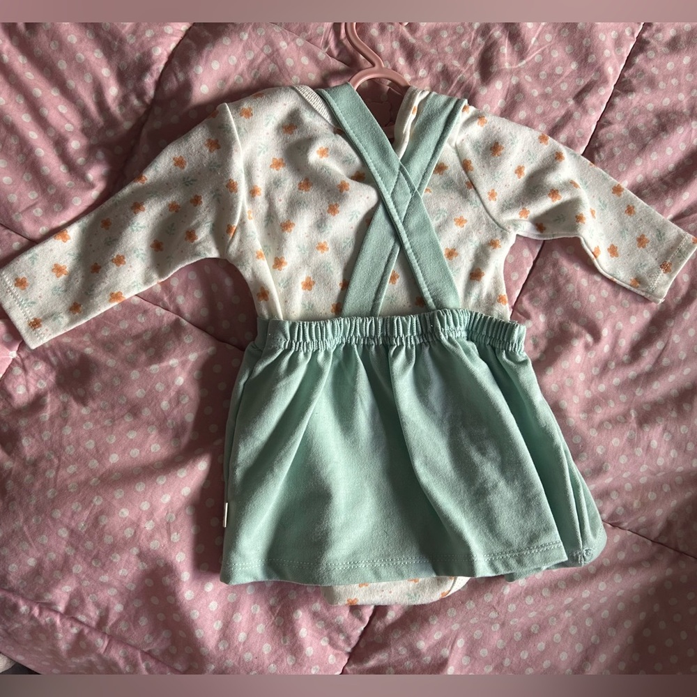 NWT Mint Green Baby Dress with Floral Onesie and headband - Picture 2 of 2